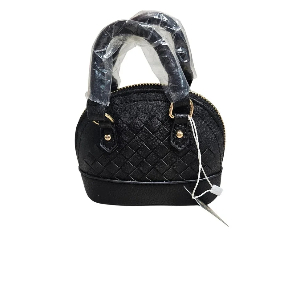 Mini Satchel Women Small Black Woven Dome Crossbody Purse Chain Strap